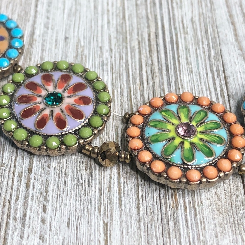 Enamel Flower Mandala Statement Necklace - Picture 5 of 10